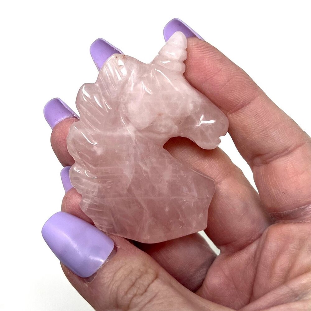 Rose Quartz Pink Unicorn Horse Carving Natural Crystal Stone Healing love - Picture 2 of 7